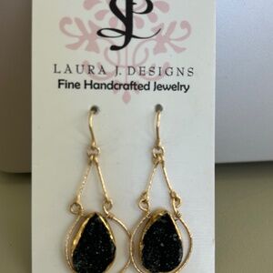 Laura J Design Black Druzy Drop Earrings – 14K Gold Filled – NWT